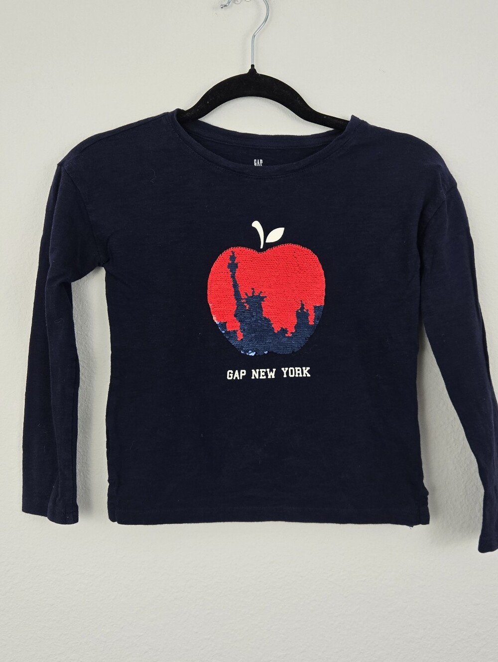 Navy Gap Kids New York Reversible Flip Sequin Long Sleeve Top